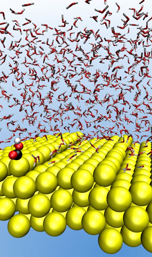 Water at an electrified metal surface